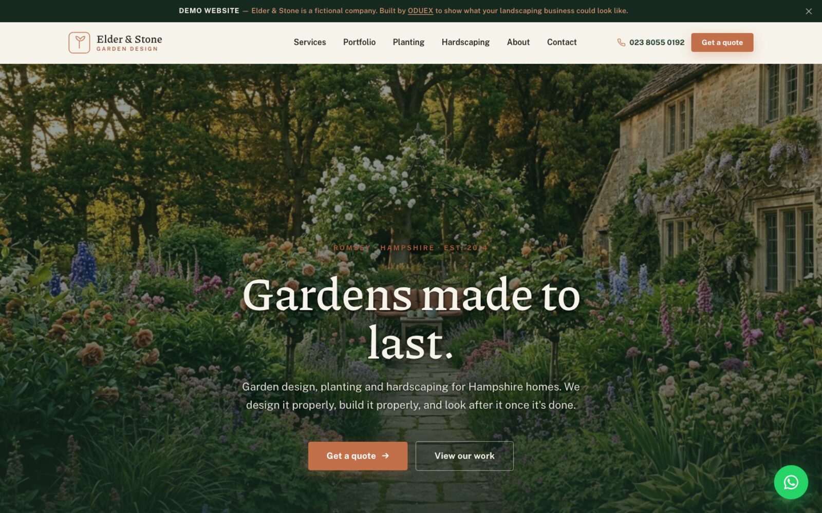 Homepage of the gardening and landscaping demo build