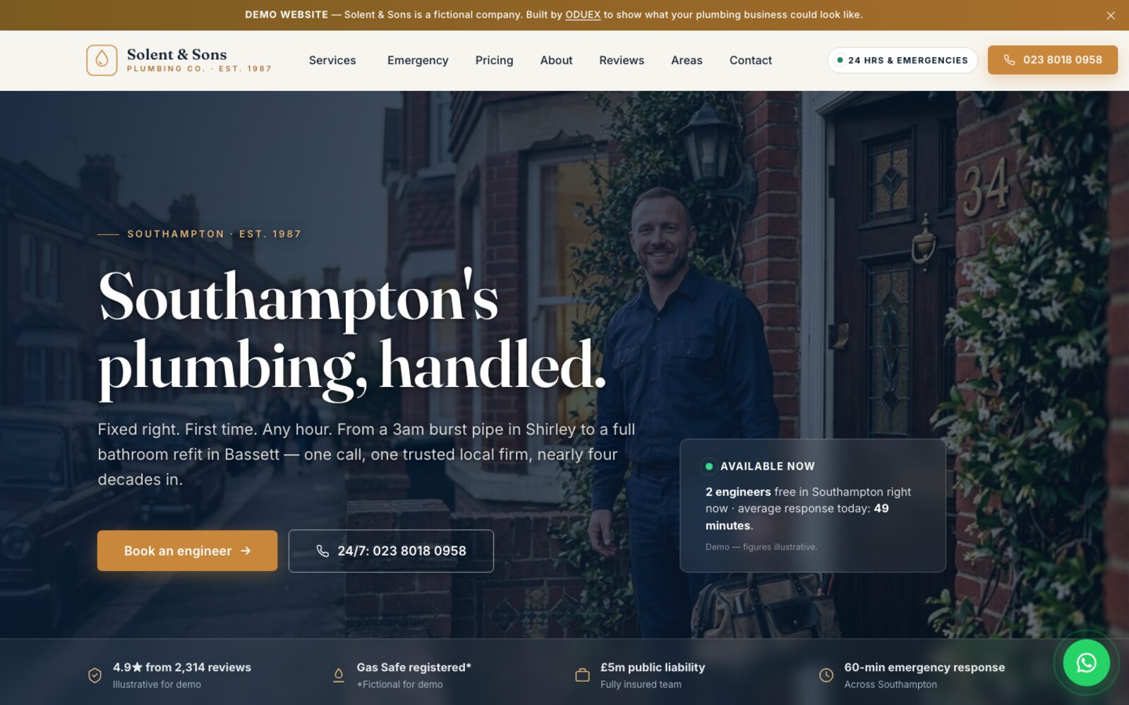 Homepage of the plumbing demo build