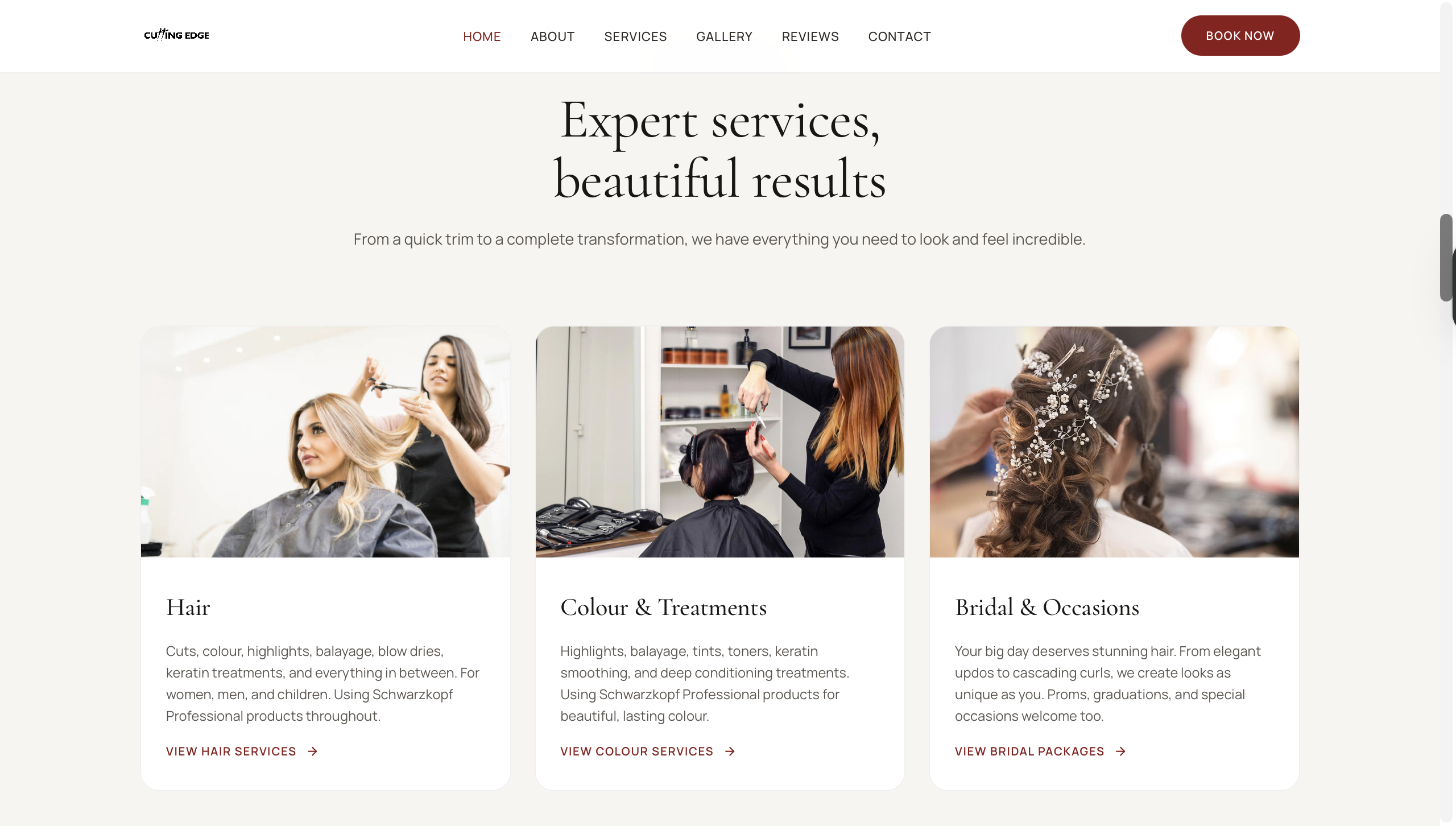 Cutting Edge Hair Salon website